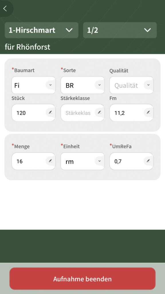 Holzaufnahme App Messverfahren Schätzmenge