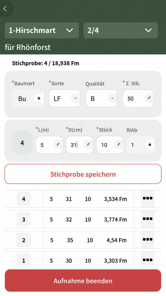Holzaufnahme App Messverfahren Stichprobe
