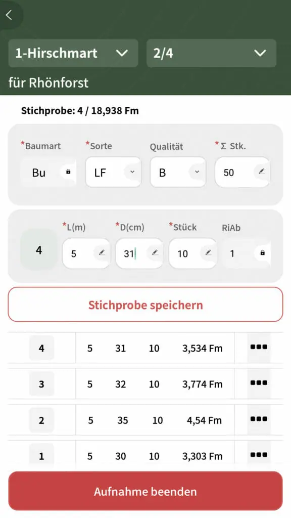 Holzaufnahme App Messverfahren Stichprobe