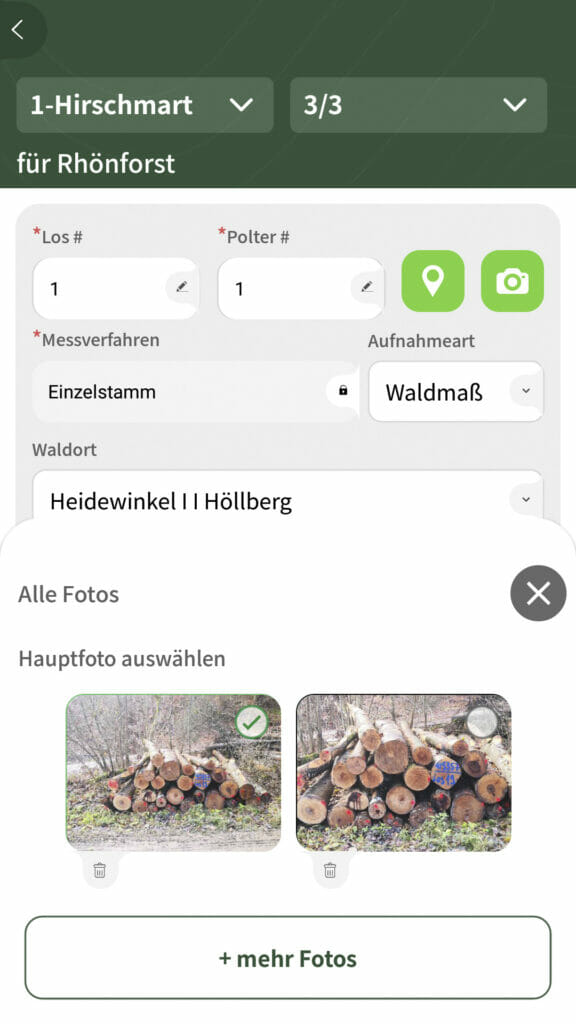 Holzaufnahme App Polterfotos