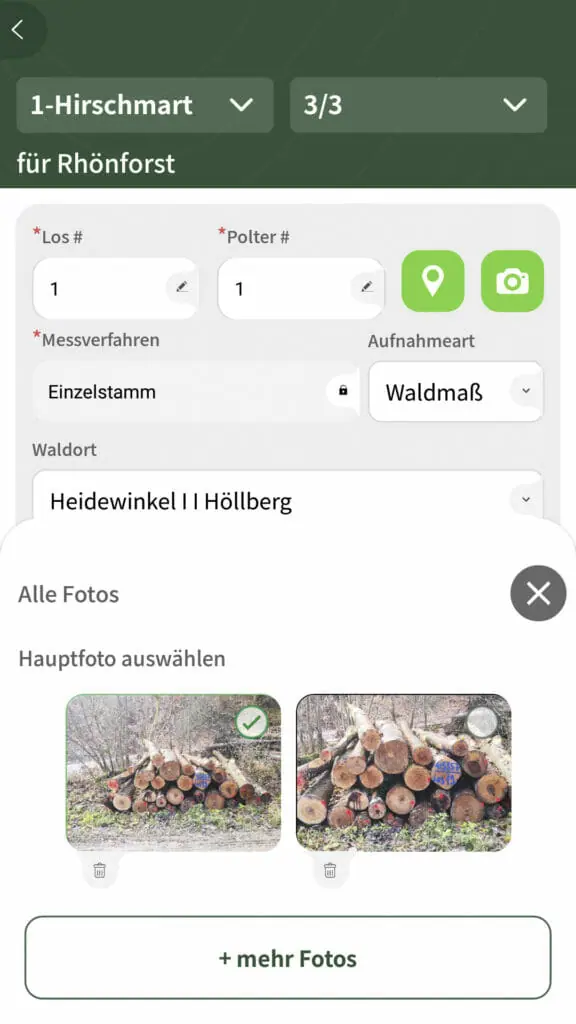 Holzaufnahme App Polterfotos